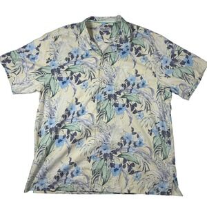 Tommy Bahama Mens XXL Silk Coolmax Tropical Floral Camp Shirt Yellow Blue XXL